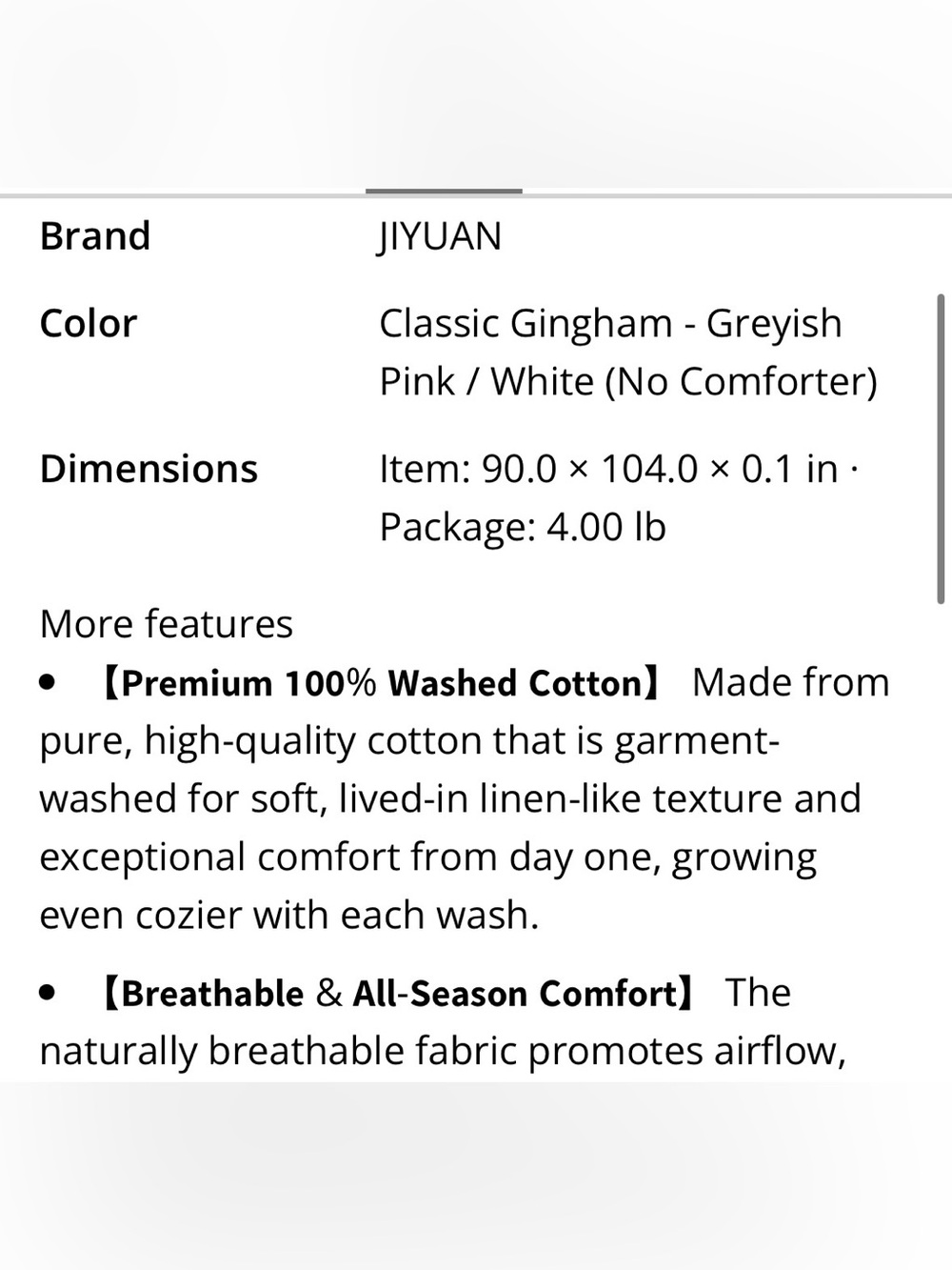 KING Classic Gingham Duvet 3Pc Set - Premium 100% WASHED COTTON - PINK & WHITE - Picture 6 of 9